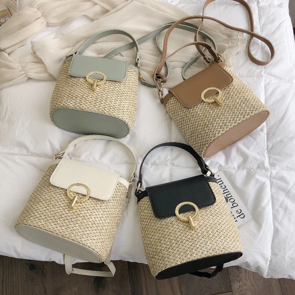 

2023 New Crossbody Straw Woven Bag Handheld Women's Bag Woven Vacation Bag Vine Woven Bag Fashion Small Bag Water Bucket Bag