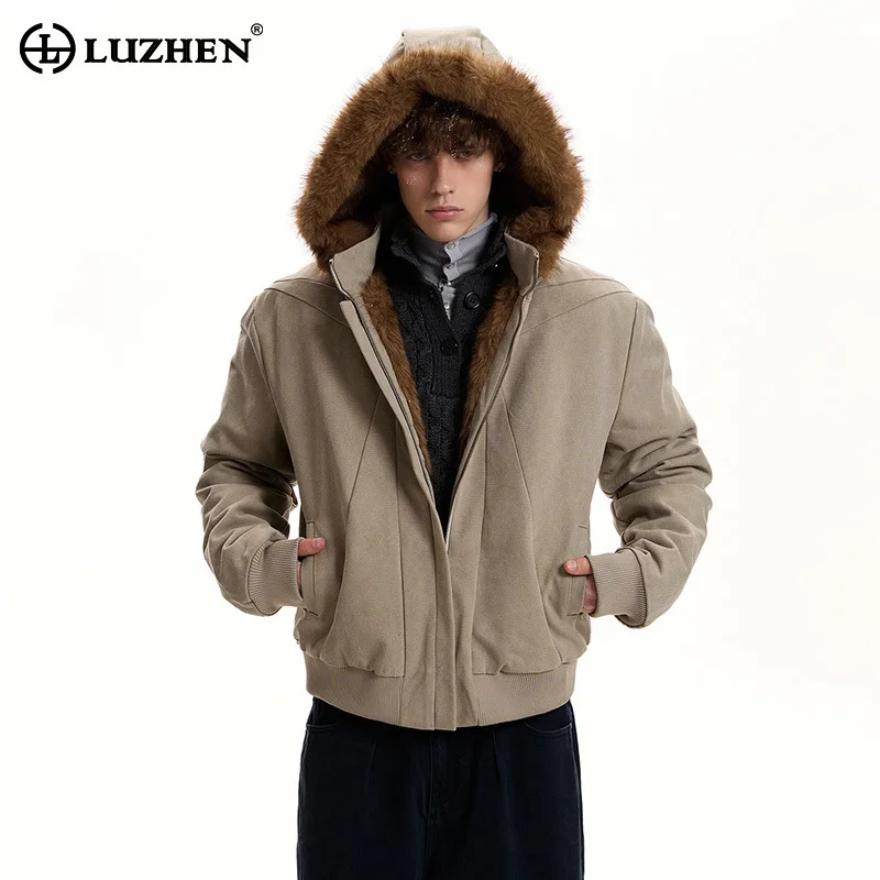 LUZHEN 2025 الشتاء موضة انفصال الفراء مقنعين سميكة الدافئة معطف مبطّن الرجال وسيم الصوف بطانة سترة عادية JY5127