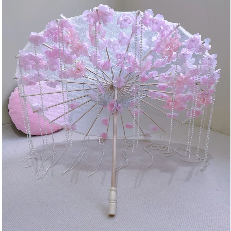 Chinese Silk Umbrella Anime Women Photography Cos Prop Antique Dance Tassels Umbrella Transparent  Japan Paper  Wedding Parasol