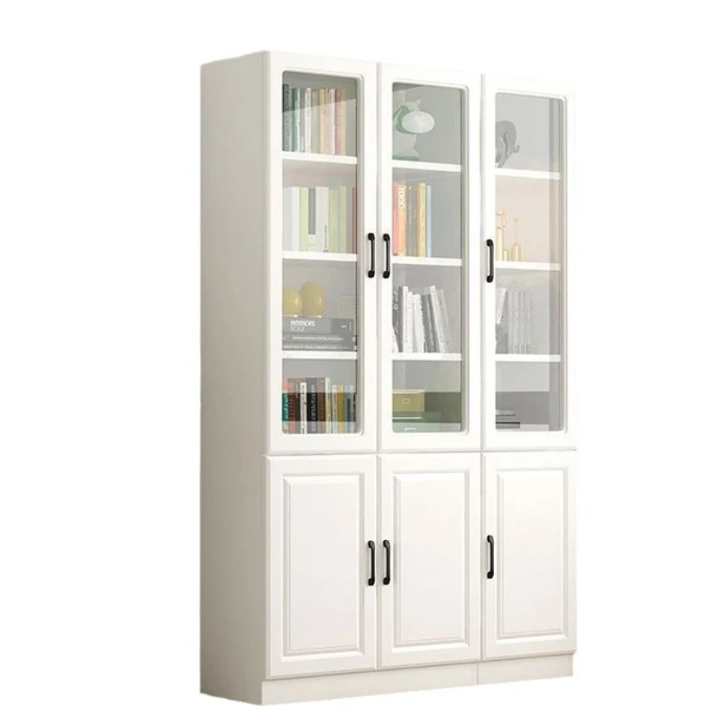 

Glass door bookcase bookshelf combination, solid wood ecological board, multi-layer, floor-to-ceiling storage against the wall