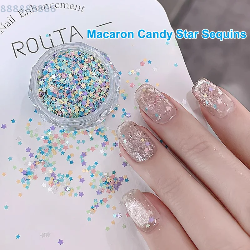 مسمار بريق لطيف ستار معكرون اللون مسمار بريق DIY مسمار الفن سحر الديكور الملحقات