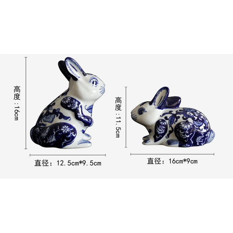 Imagem -06 - Artesanato de Coelho de Porcelana Azul e Branca Simulação Cerâmica High-end Escultura Animal Sala de Estar Armário do Vinho Decoração