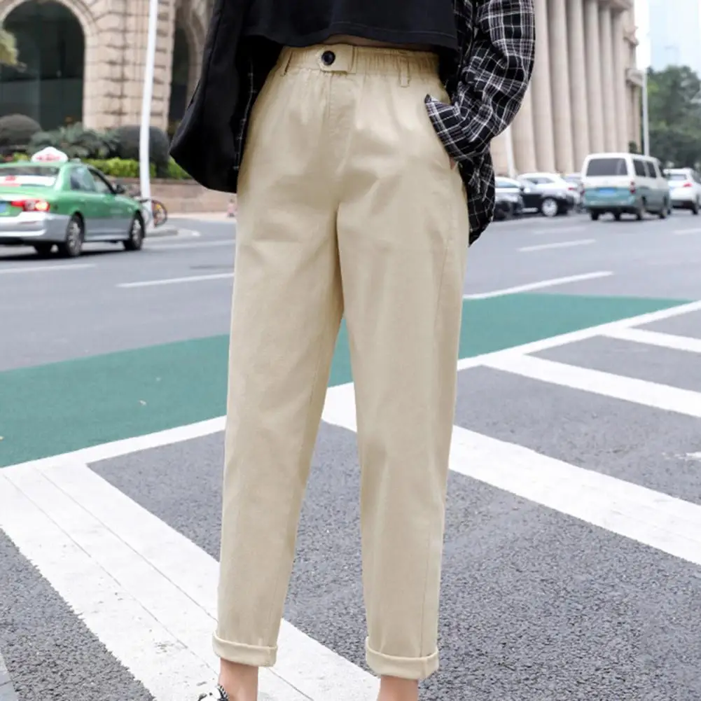 

Women Harem Pants Leisure Elastic Waist Cotton Blend Loose Leisure Korean Style Trousers Female Trousers