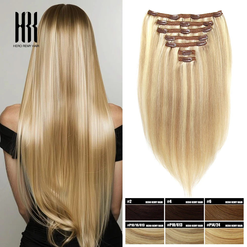 Hero Remy Hair Full Head Brazilian 100% Remy Clip in Hair Extensions Human Hair Real Natural Hairpiece Clips On 18- 22 Inch 120g