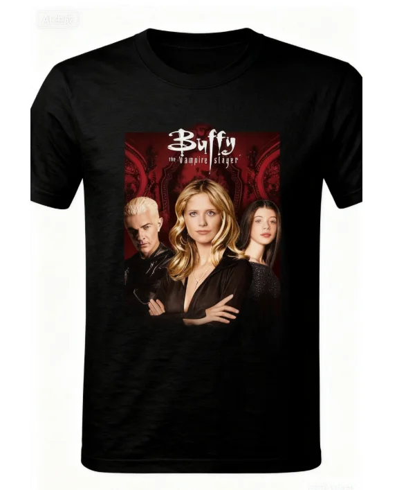 تي شيرت Buffy the Vampire Slayer Graphic، تي شيرت قطني مطبوع عليه برنامج تلفزيوني قوطي، بلوزة كلاسيكية على شكل عبادة التسعينيات لمحبي