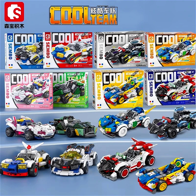 SEMBO Cool Racing Assembly Building Blocks Kit MOC Creative Cartoon Anime Sports Car Model Block Decoration Children's Toys Gift