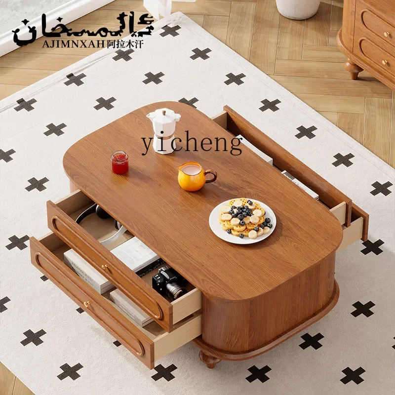 HYS French retro solid wood TV cabinet cherry wood simple Nordic coffee table combination floor cabinet