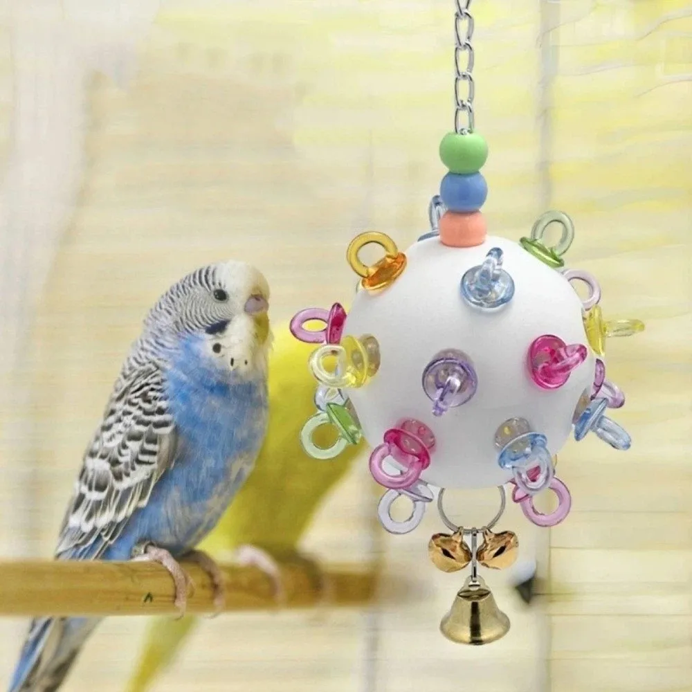 Plastic Parrot Chewing Detachable Bite Resistant Hanging Foraging Ball Auditory Stimulation with Bell Parrots Chew Swing