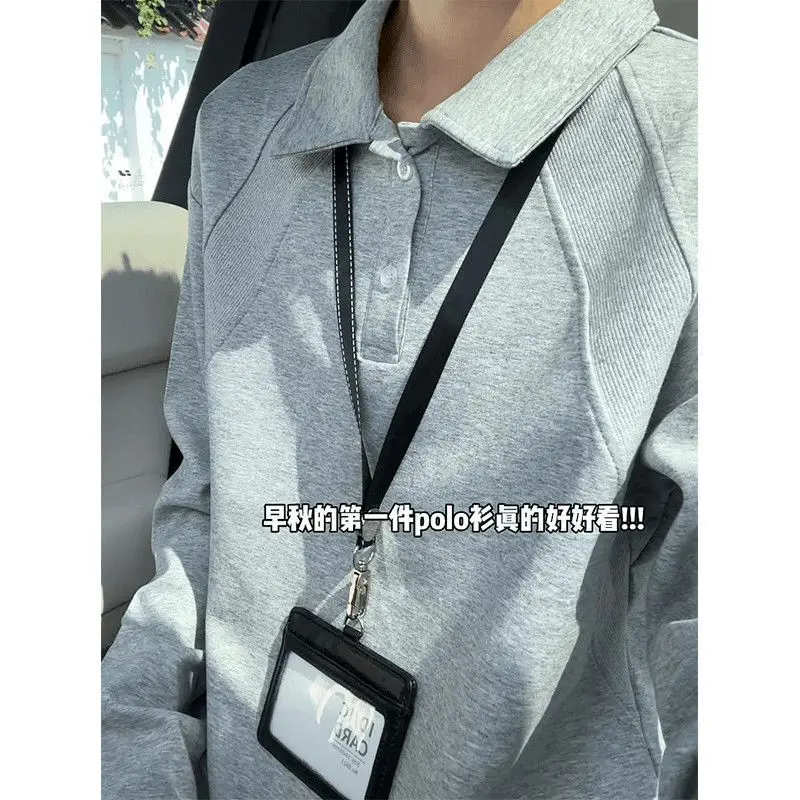 Lazy Solid Plus Size Neck Button Hoodies Sweatshirts Spring Autumn New Long Sleeve Casual Tops Trend Fashion Women Clothing