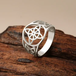 LIKGREAT Witch Knot Ring Wiccan Cross Celtics Knot Women Finger Rings Stainless Steel Witchcraft Amulet Jewelry Gift for Men