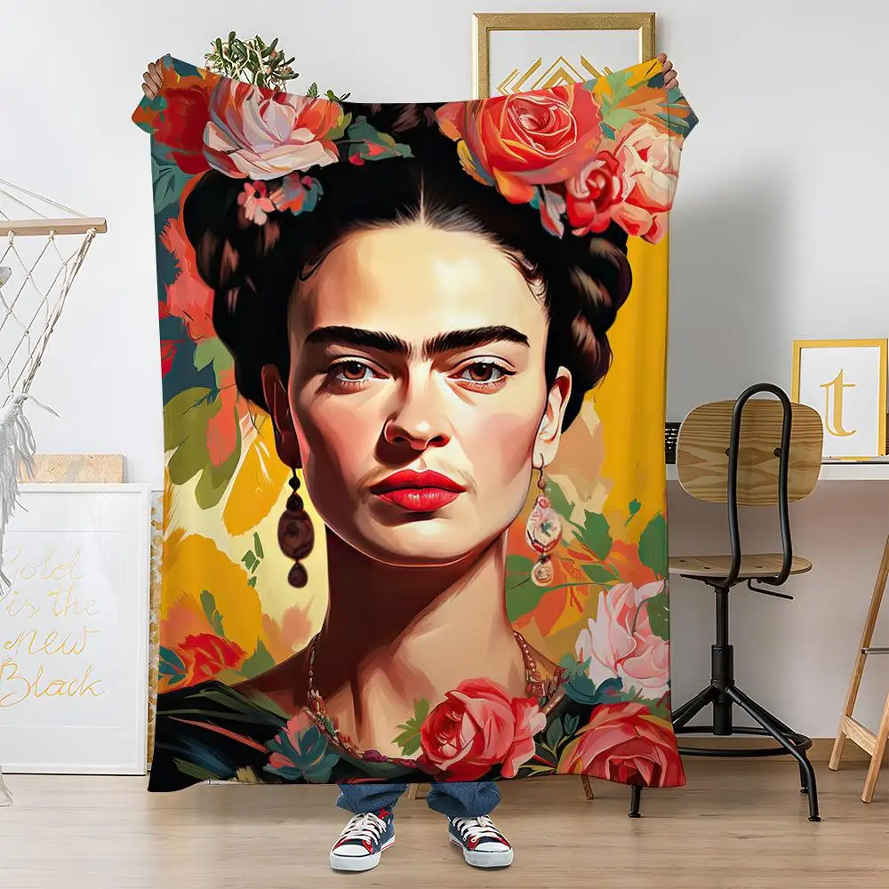 

POPULAR Frida Kahloed Throw Soft Coral Fleece Blanket 310gsm Fluffy Warm Throw for Sofa Bed Couch Bedroom Decor