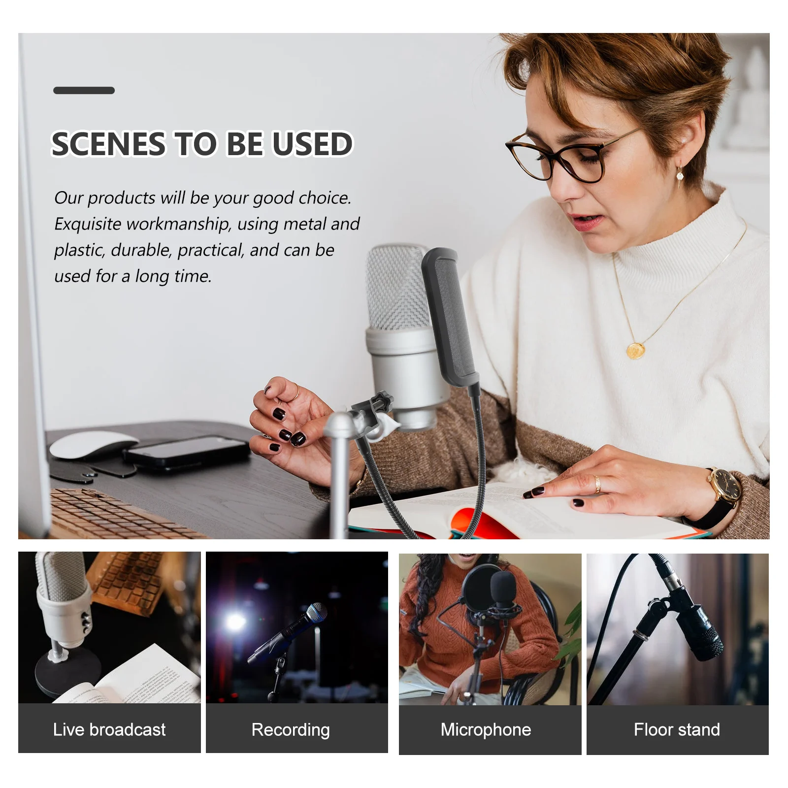 

Microphone Windshield Metal Plastic Guard Recording Shield Noise Proof Screen Sound Absorbing Cover Wind Filter Gooseneck Design