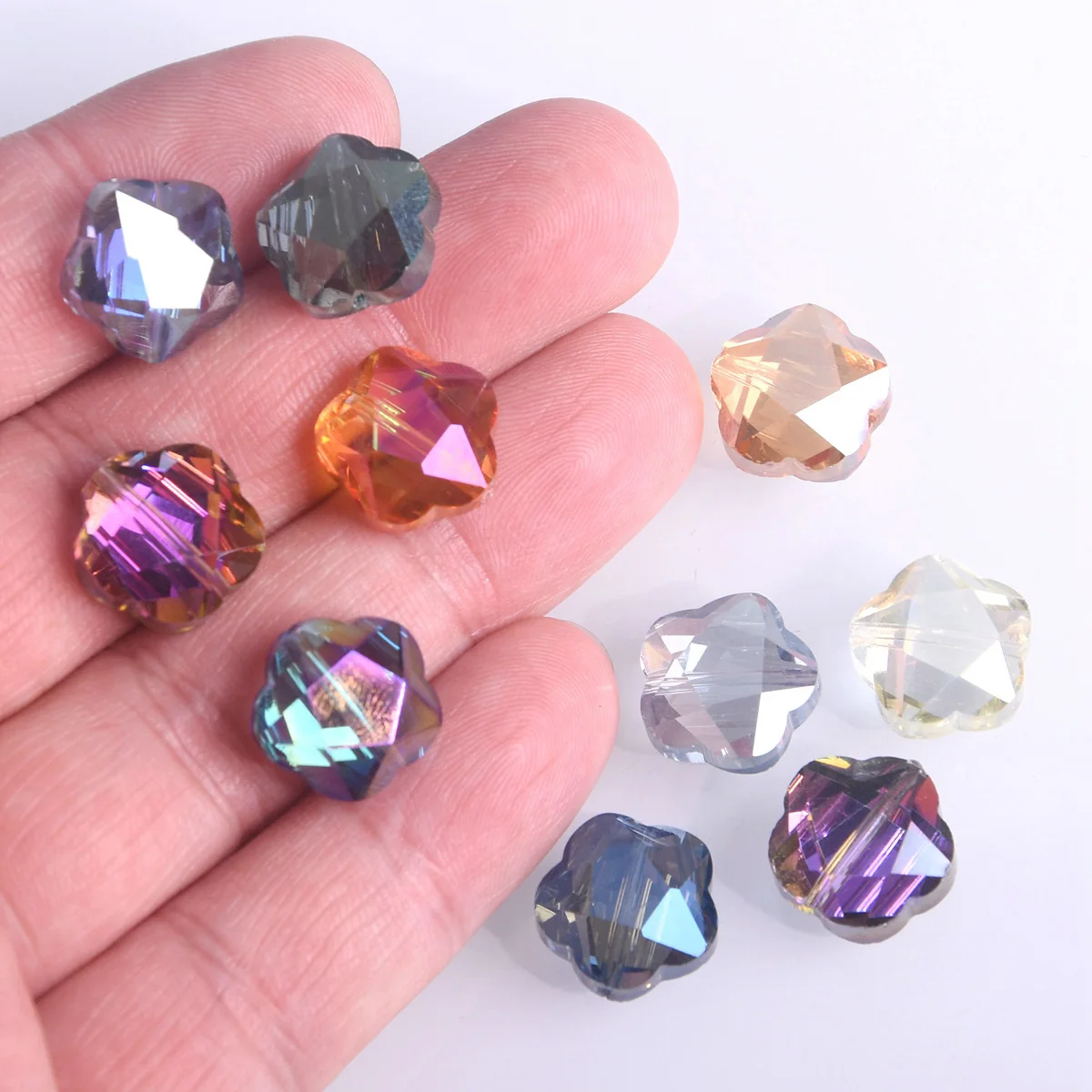 10pcs 14mm Flower Faceted Colorful Crystal Glass Loose Crafts Beads For Jewelry Making DIY Findings