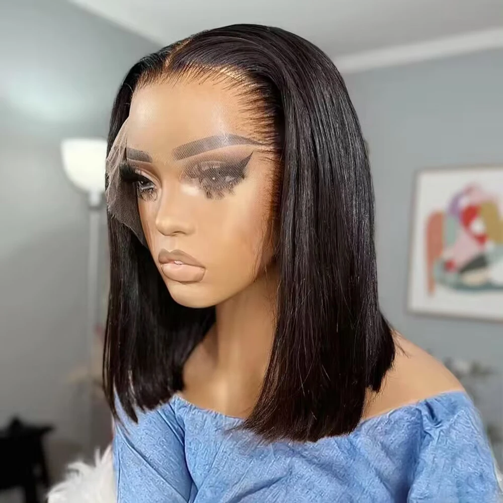 

Short Bob Bone Straight 180 Density 13x4 Lace Frontal Human Hair Wigs Pre Plucked 5x5 T Part Lace Closure Wig Human Hair On Sale