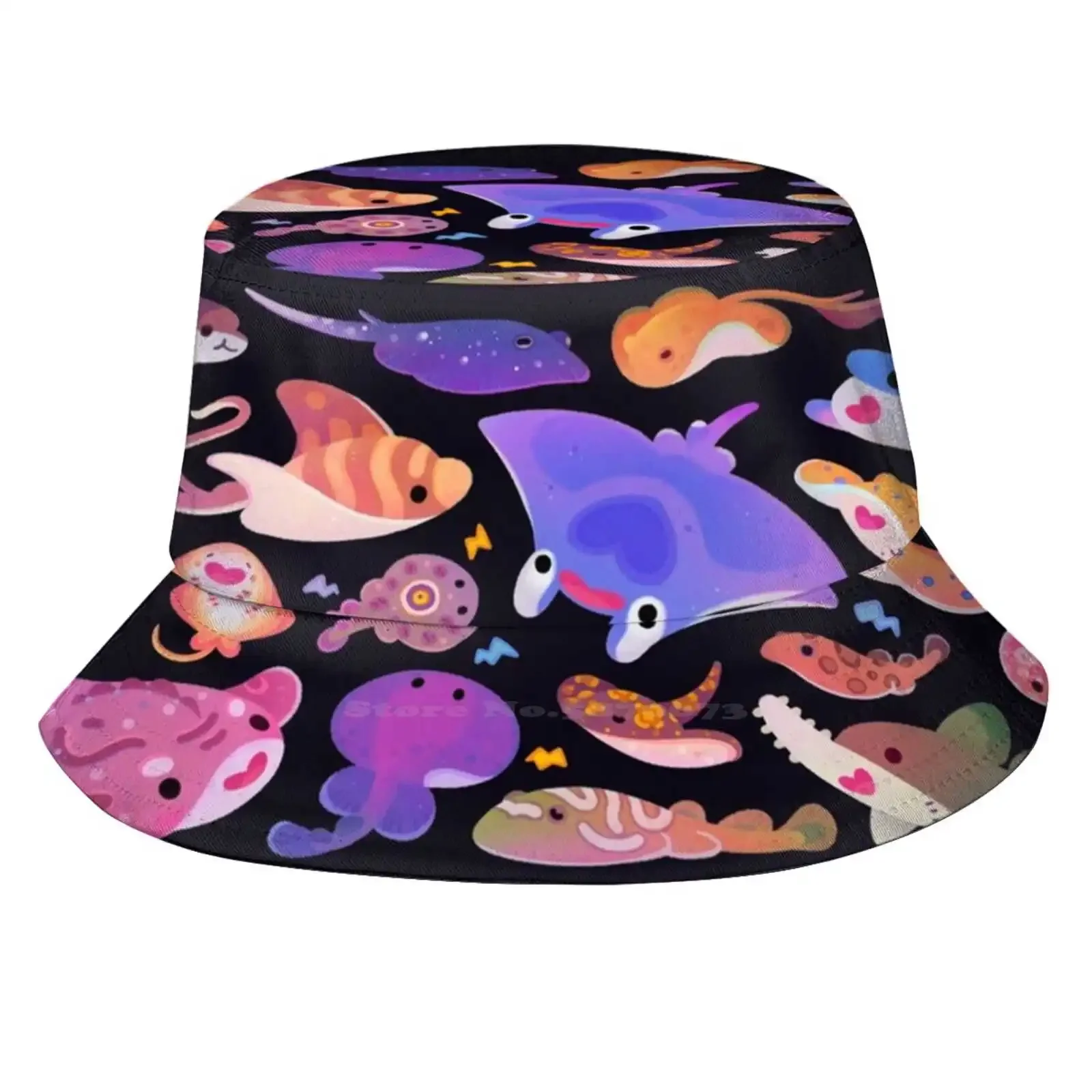 Ray Day 2 Pattern Hats Outdoor Hat Sun Cap Pikaole Summer Marine Life Biology Cute Kawaii Animal Ocean Sea Skates Bat Ray