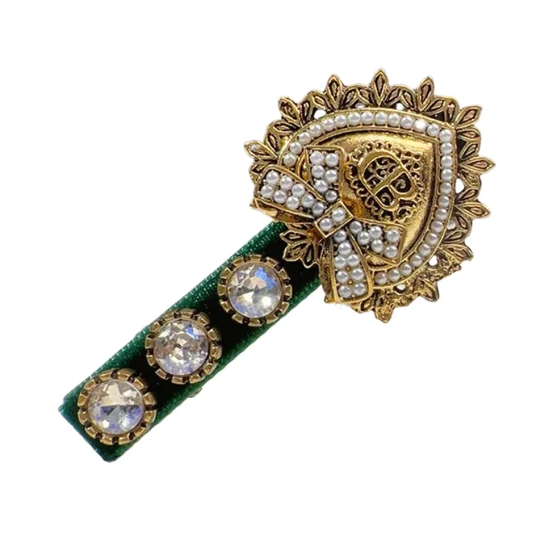 Retro Heart Pearl Rhinestone Hair Clip Elegant Hairpin Duckbill Clip Exquisite Barrettes Hair Accessories for Women Girls