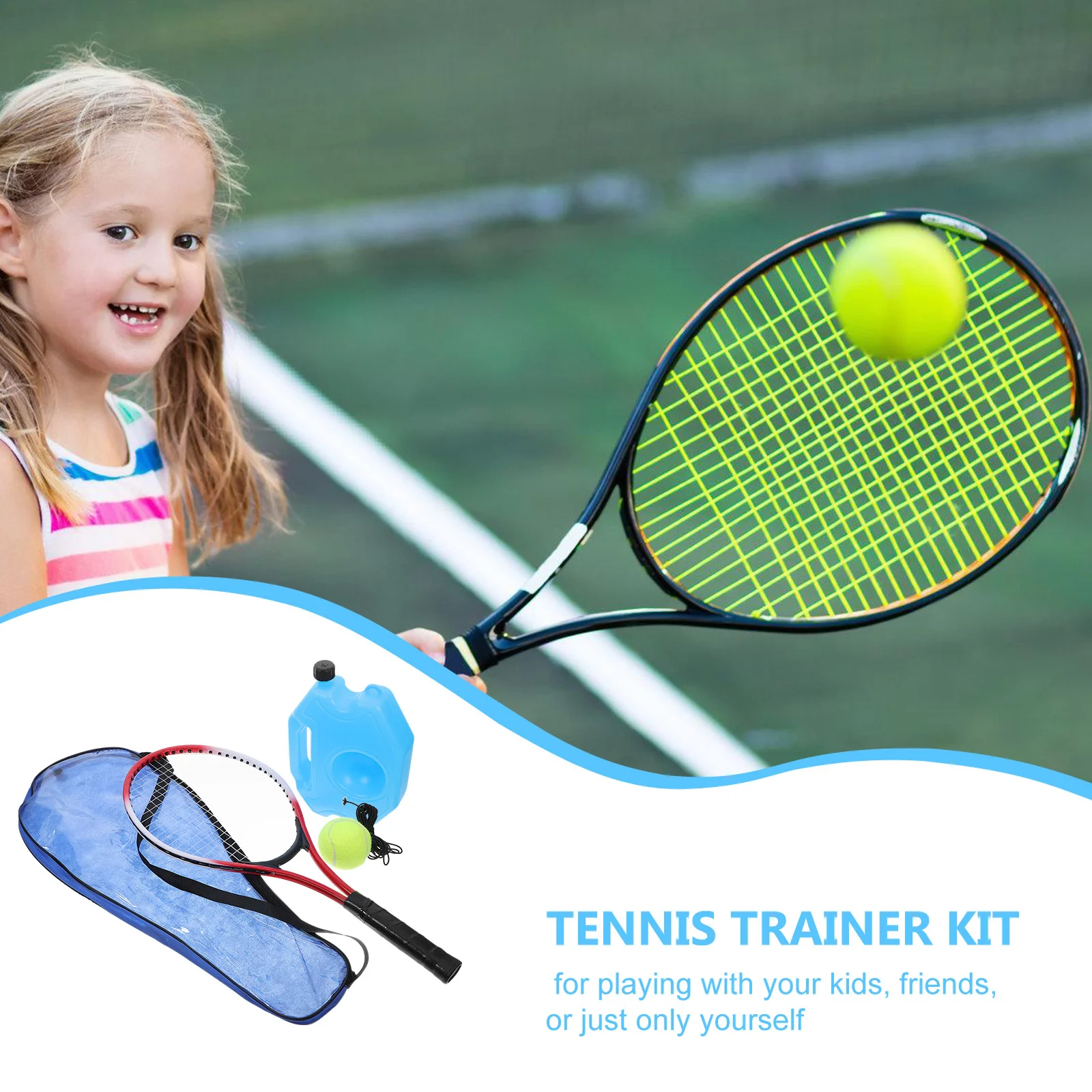 1 مجموعة مدرب التنس انتعاش الكرة سلسلة معدات التدريب الحديد ألياف الكربون دائم ممارسة كيت داخلي في الهواء الطلق ل #2