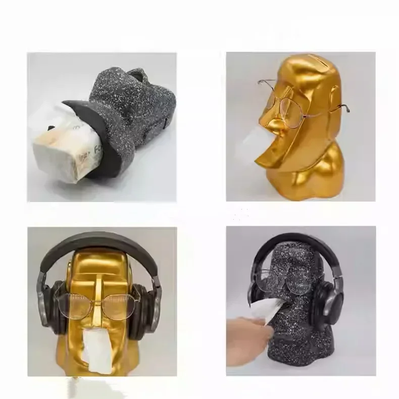 Paaseiland Moai Oortelefoon Houder Hars Steen Standbeeld Papieren Tissue Box Tafel Buste Totem Orale Toerisme Craft Decoratieve Craft