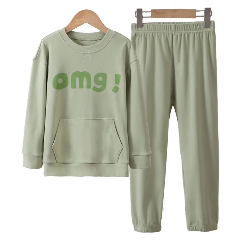 3-18 Years Girls Boys Men Women Autumn Winter Plain Letters Polyester Pyjamas Nightwear Thermal Pajamas Sets Sleepwear Home Wear