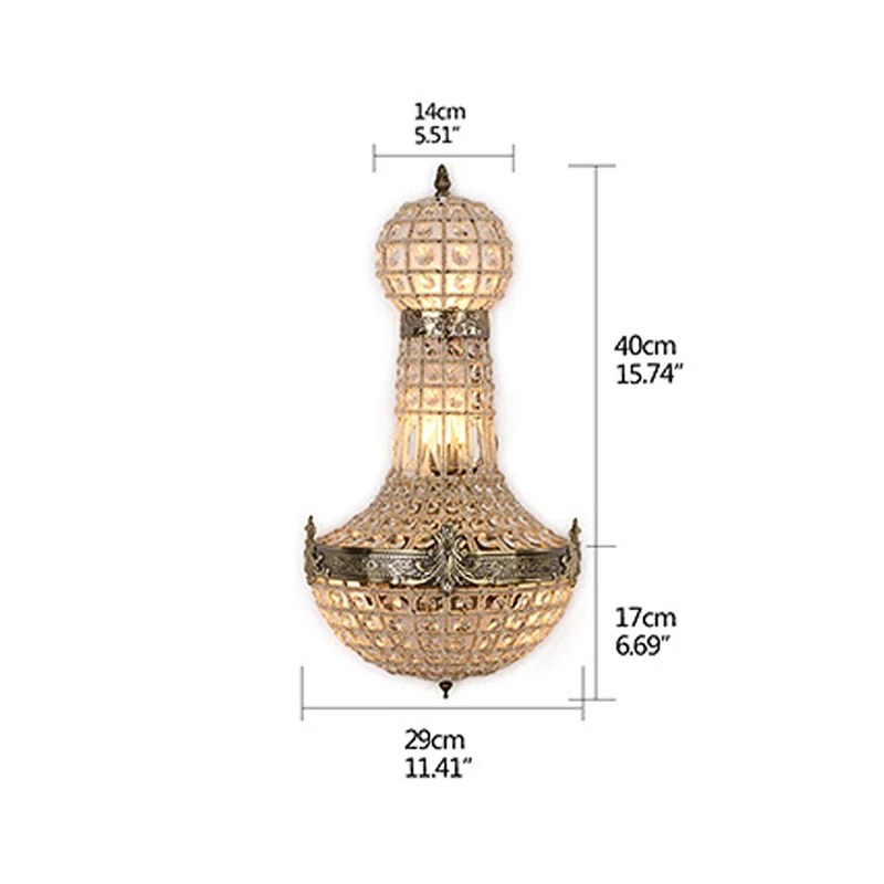 Lampu tempat lilin tembaga Retro istana Eropa, lampu dinding kristal Amerika dekorasi lorong ruang makan koridor mewah