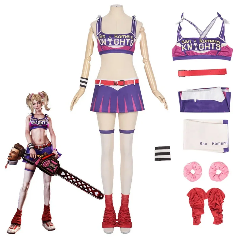 Game Lollipop Chainsaw Juliet Starling Cosplay Costume Women Tops Skirt Accessories Full Set Female Role Play Uniform Halloween