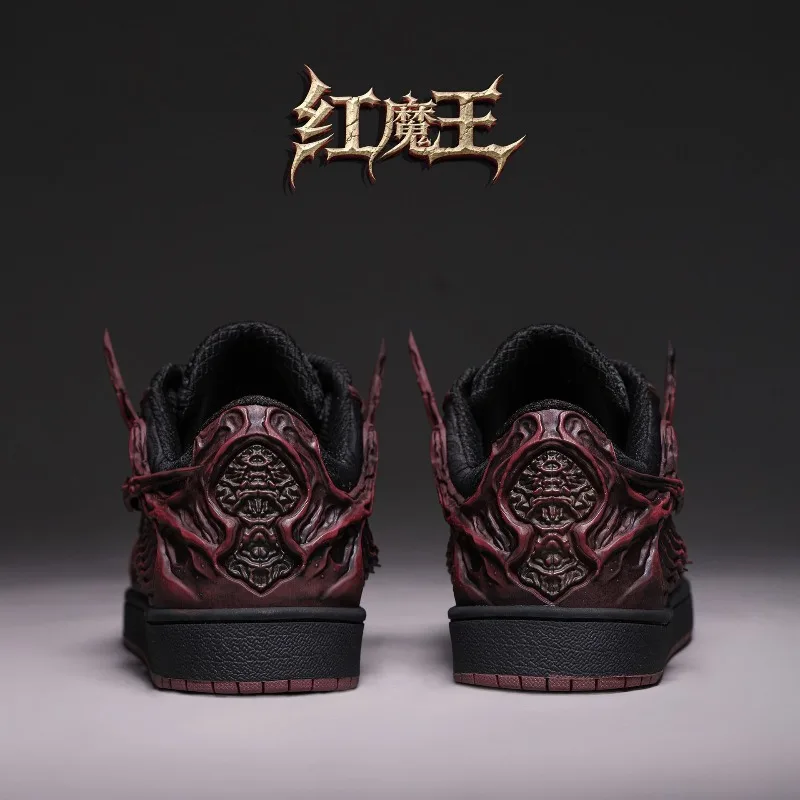 Men Demon Totem Sneakers 2026 Chinese Low Top Breathable Fabric Rubber Sole Wear Resistant Lace Up Daily Board Shoes Red Black