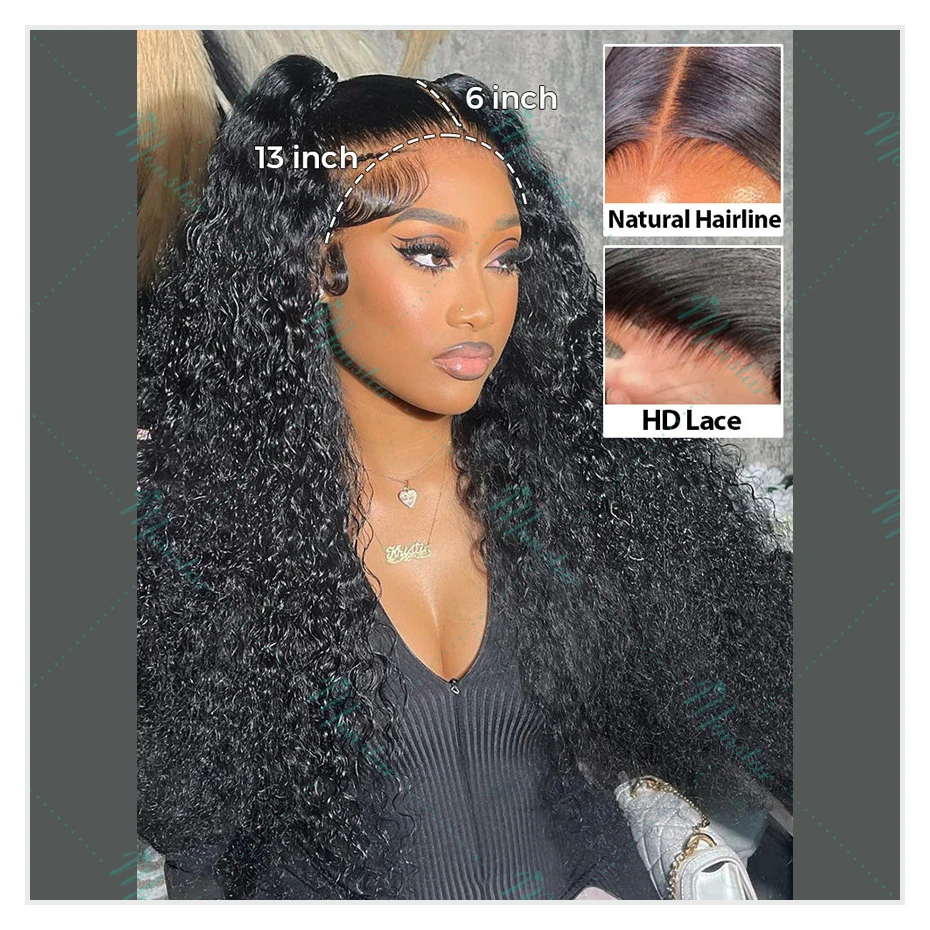 300% Density Kinky Curly Wigs Human Hair 13x4 13x6 HD Lace Front Human Hair Wig Raw Hair 360 Lace Front Wig Human Hair