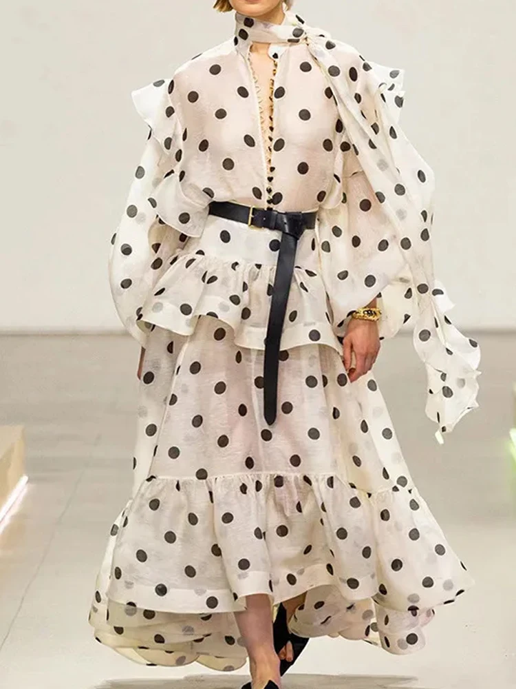 أنيقة الوقوف طوق زر فستان طويل المرأة موضة مزاجه الخصر سليم فستان الحفلات عادية كم طويل مطوي فساتين ماكسي