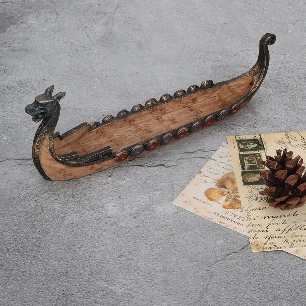 Resin Materia Dragon Boat Incense Burner Traditional Multicolor Finish Incense Stick Holder Retro Hand Carved Incense Censer