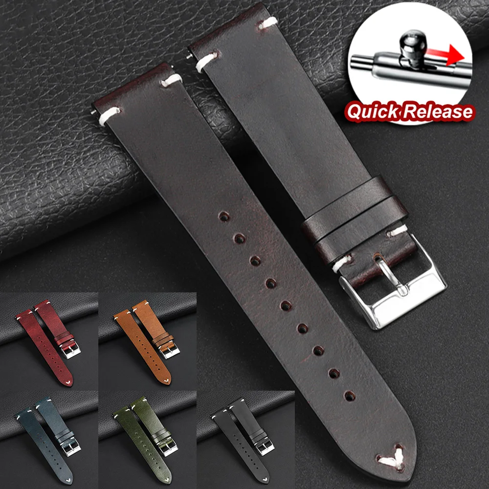 

18mm 20mm 22mm Universal Leather Watch Band Quick Release Stitching Vintage Straps for Men Women Bracelet Belt Accessories