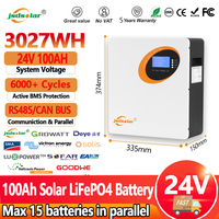 LiFePO4 24V 100Ah Battery Pack 2.5Kwh 100A BMS Portable Wheeled 25.6V 100Ah Lithium Battery Powerwall 6000+ Cycle CAN RS485