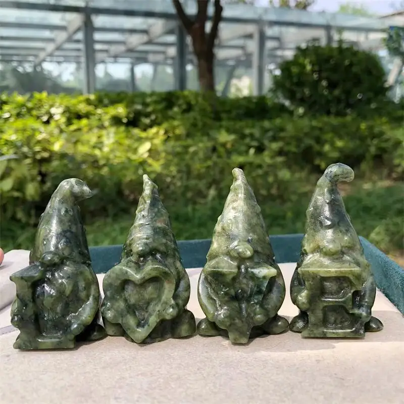 

4PCS Natural Green Jade Gnome With LOVE Cartoon Carving Reiki Healing Fengshui Stone Holiday Crafts Gifts