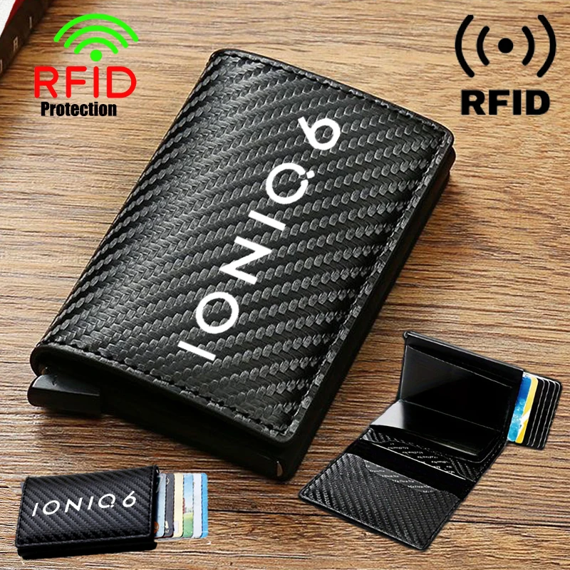 

Anti Thief Rfid Men Card Wallets Carbon Fiber Leather PU Slim Mini Wallet For Hyundai IONIQ 6 New Grand Prix GN7 Kona 5 7 Car