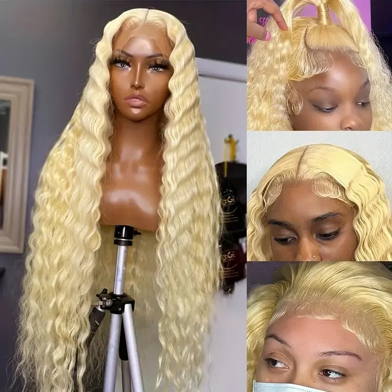 13x6 Lace Frontal Wig Blonde 180 Density 13x4 Lace Front 18 Inch 613 Blonde Deep Wave Glueless Curly  Human Hair Wig