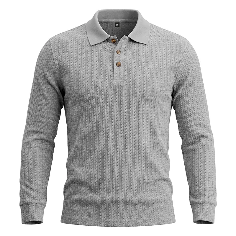 Herren Herbst-Winter US-Größe Jacquard Schlangenmuster Langarm-Poloshirt, Lässiges Einfaches Revers-Unterhemd – Detail 30