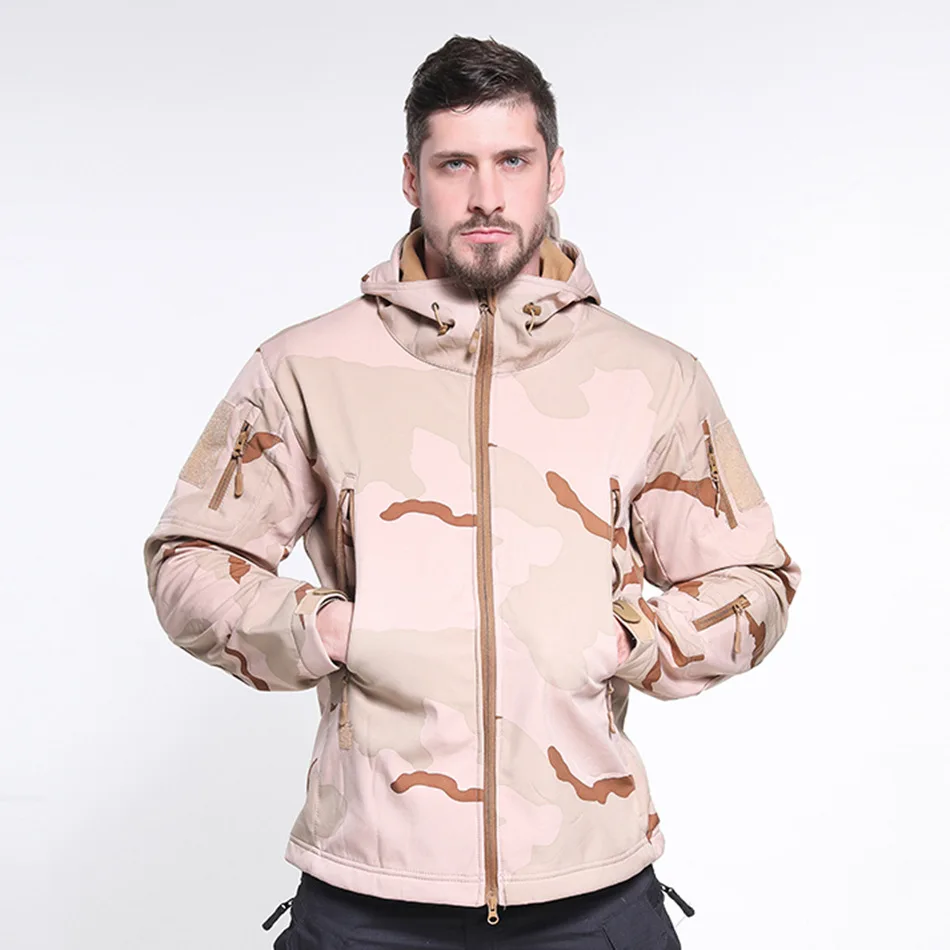 Custom LOGO autumn winter men\'s waterproof camouflage jacket outdoor tactical mountaineering camouflage warm fleece soft shell