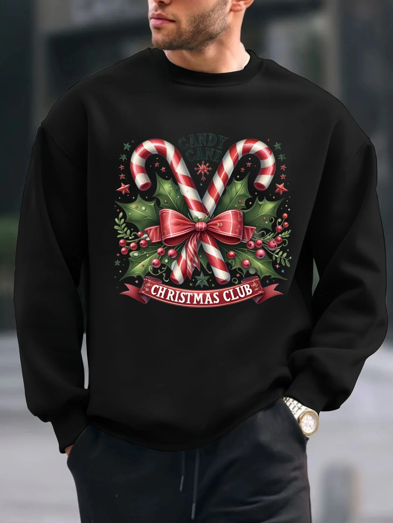 

2025 Cross strawberry cane graffiti print tops Mens Spring And Autumn T Shirt Long Sleeve Christmas Casual Comfortable Wear tees