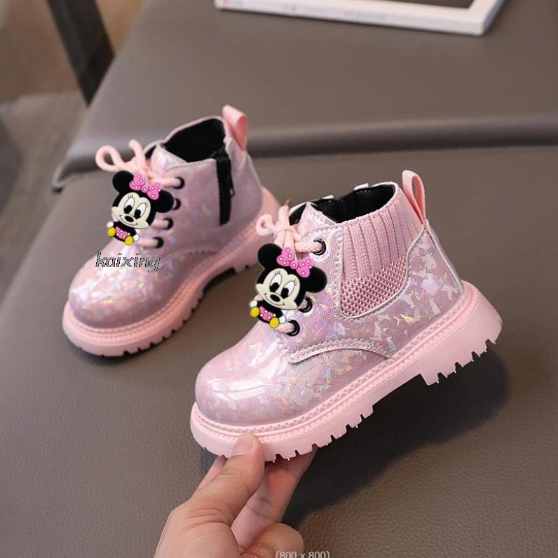 Lilo And Stitch Toddler Girls' Autumn Fashion Minnie Boots Korean Style Princess Short Boots Children's Student Snow Girls Boots