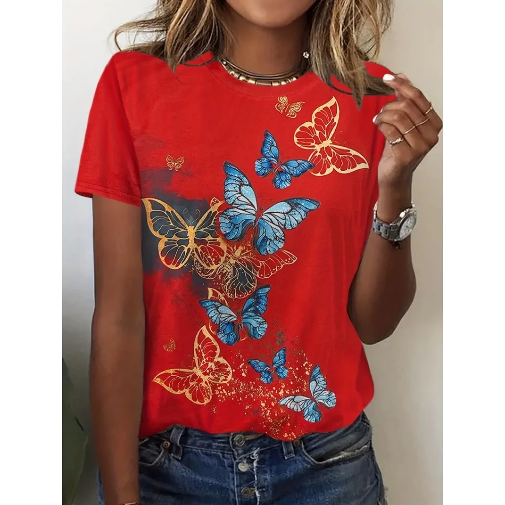 Fashion 3D Butterfly Print T Shirt For Women Summer Hot Sale Animal Pattern T-Shirt Casual O-neck Short Sleeve Top Girl Clothing