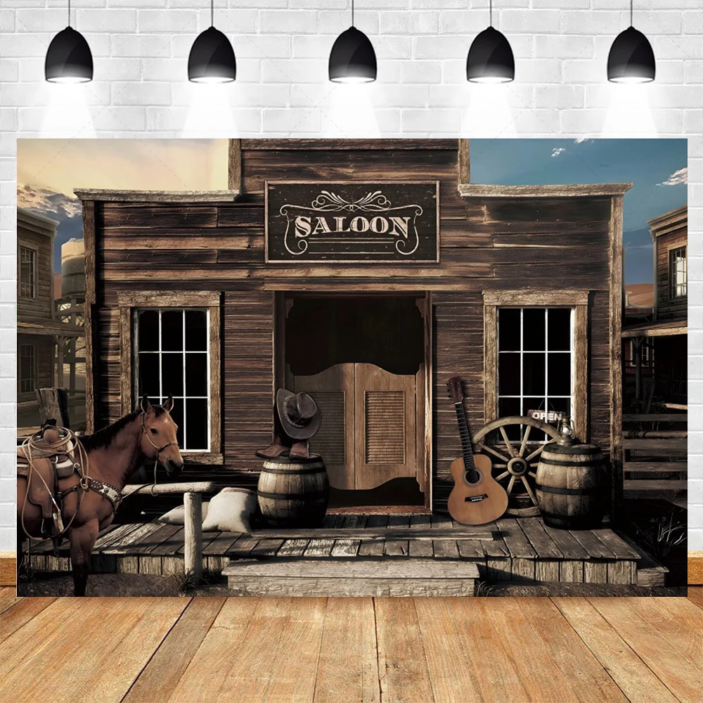 Western Cowboy Backdrop West Cowboy City Town Saloon Wooden House Barn Door Travel Baby Portrait Photography Studio Background