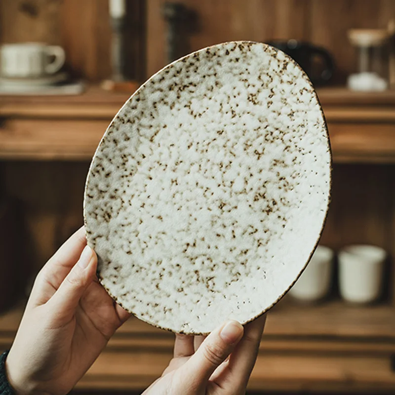 

Creative Stone Pattern Plate Retro Style Ceramic Dish for Breakfast Salad Home Use