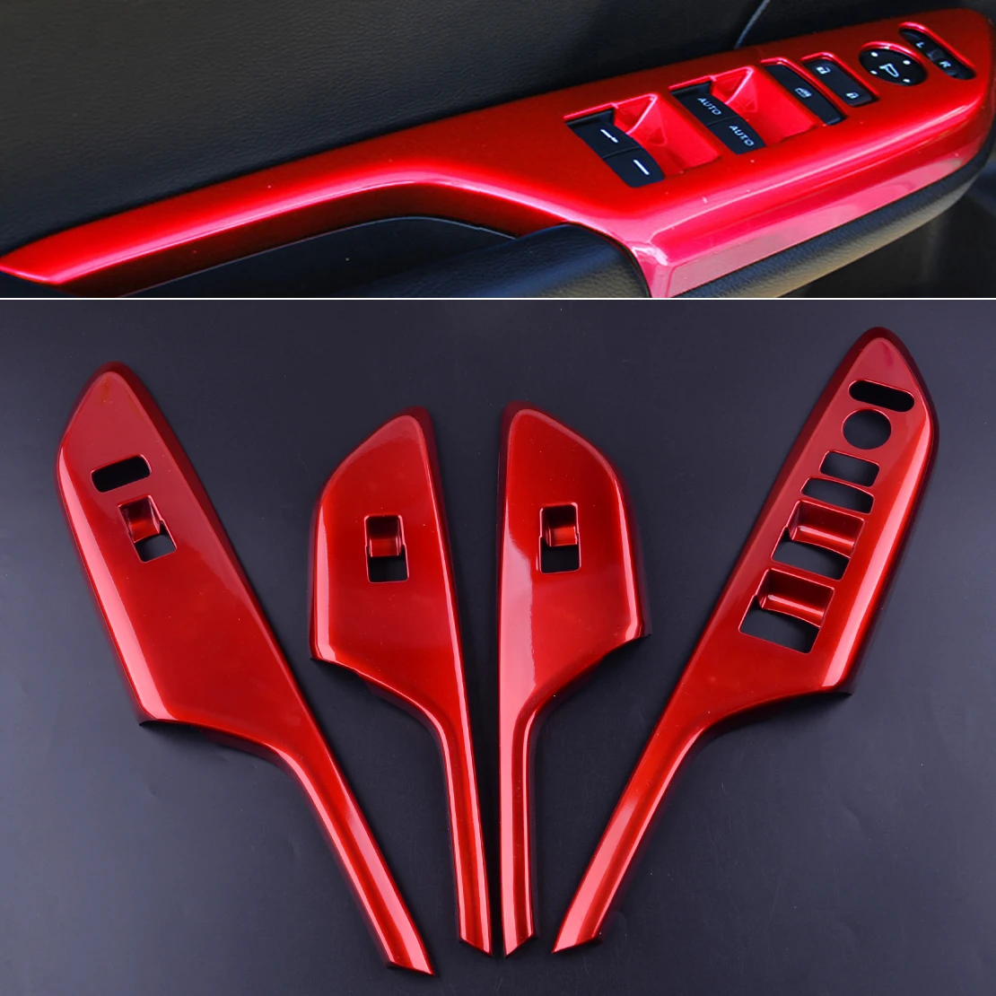 beler Red Car Door Window Lift Switch Button Cover Panel Trim Bezel  Fit For Honda Civic LHD 2016 2017 2018