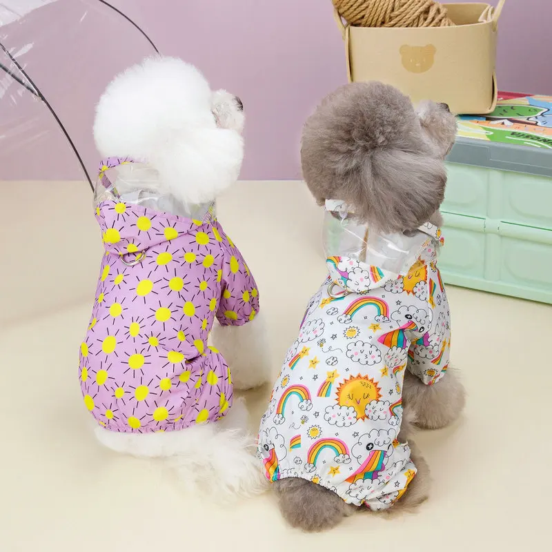 Ropa para perros pequeños, ropa para mascotas, impermeable con estampado de nubes a la moda, impermeable de cuatro patas para perros pequeños, venta al por mayor