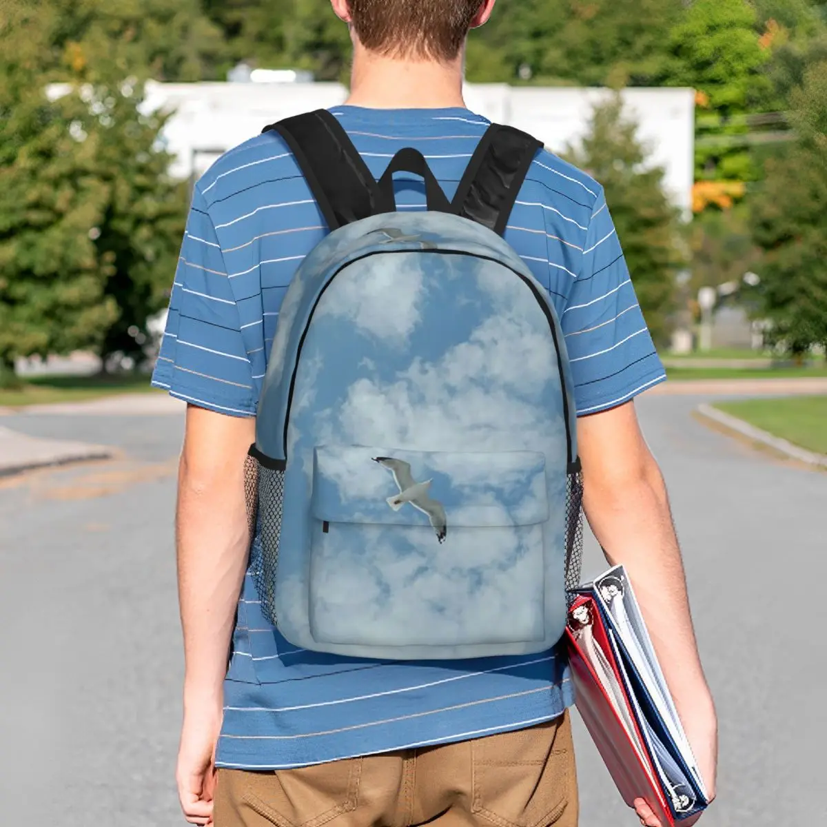 Blue Sky Clouds And Seagulls Print Backpack Student BookBag Children School Bag Laptop Shoulder Bags for Boys Girls