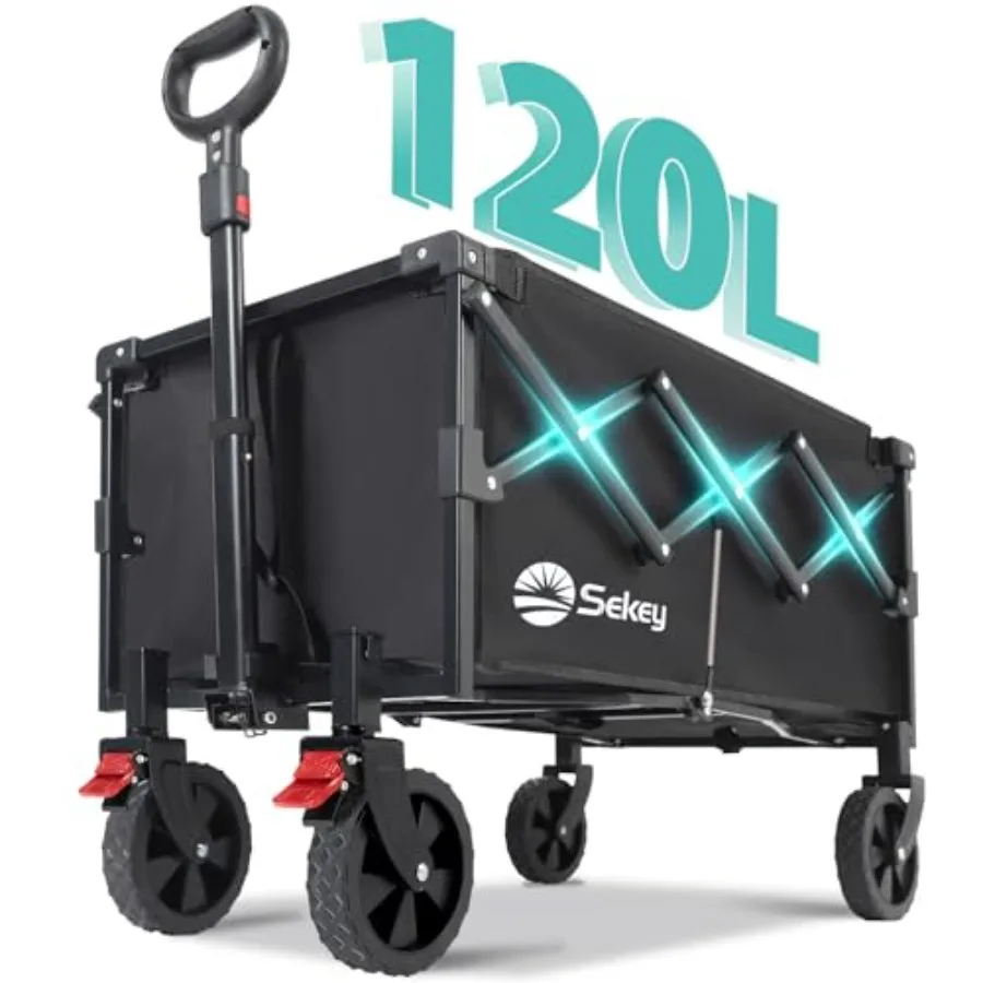 

Collapsible Wagon Cart Foldable with 220LBS Weight Capacity Lightweight Portable Folding Grocery Shopping Cart with Wheels for