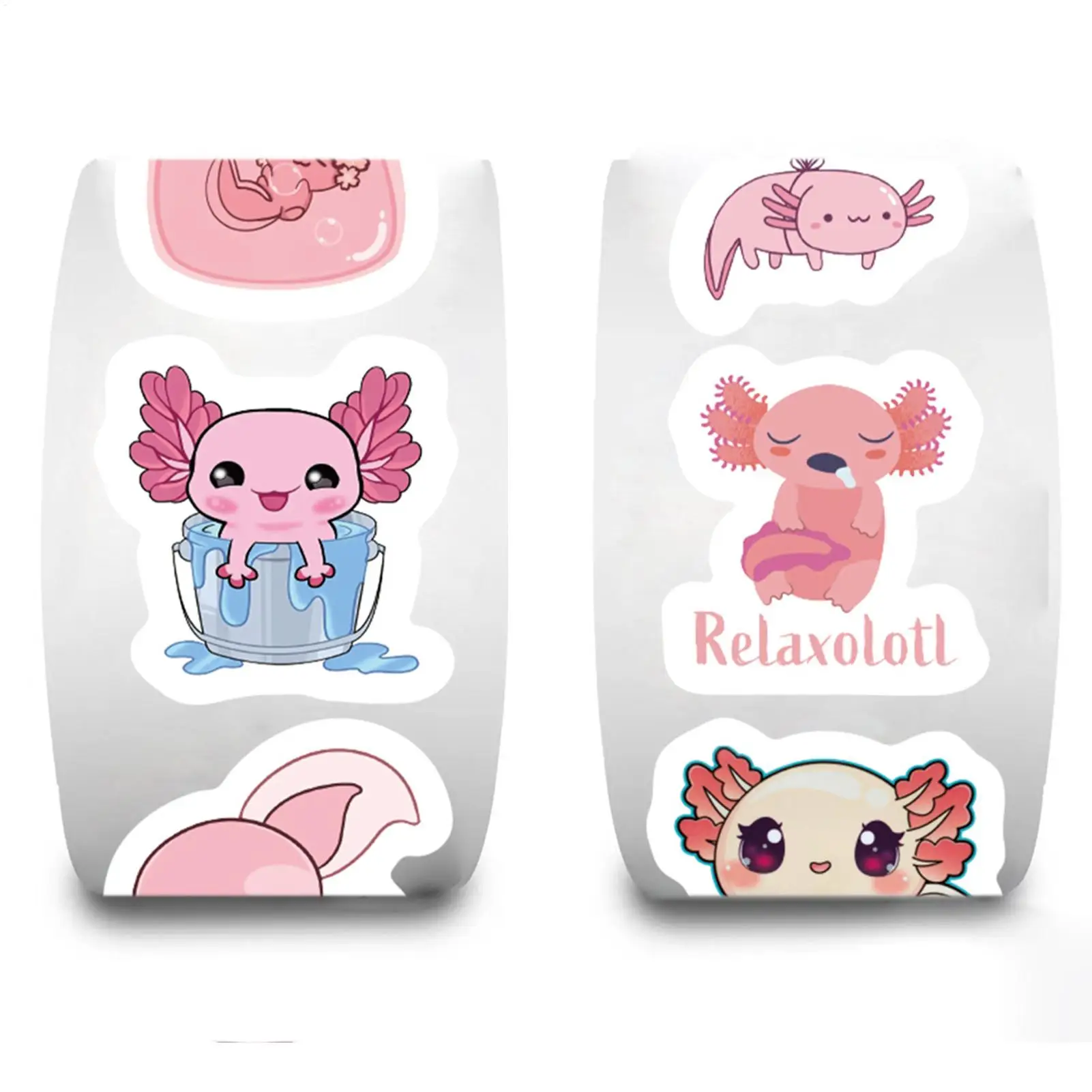 Naklejki z aksolotlami dla dzieci, 500 sztuk/rolka, wodoodporne naklejki do dekoracji, do dziennika, do klasy, na przyjęcia szkolne, do biura.