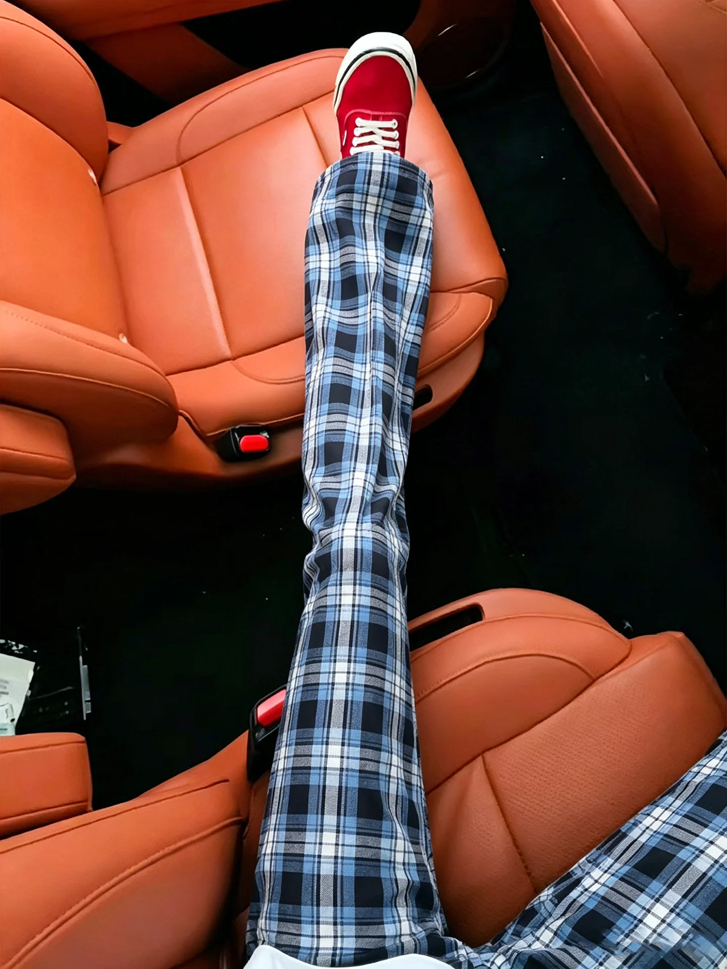 

Light Blue Plaid Men's Summer Casual Pants Straight Leg Knife Cut Lightweight Quick Dry Breathable Comfortable Straight Tube ...