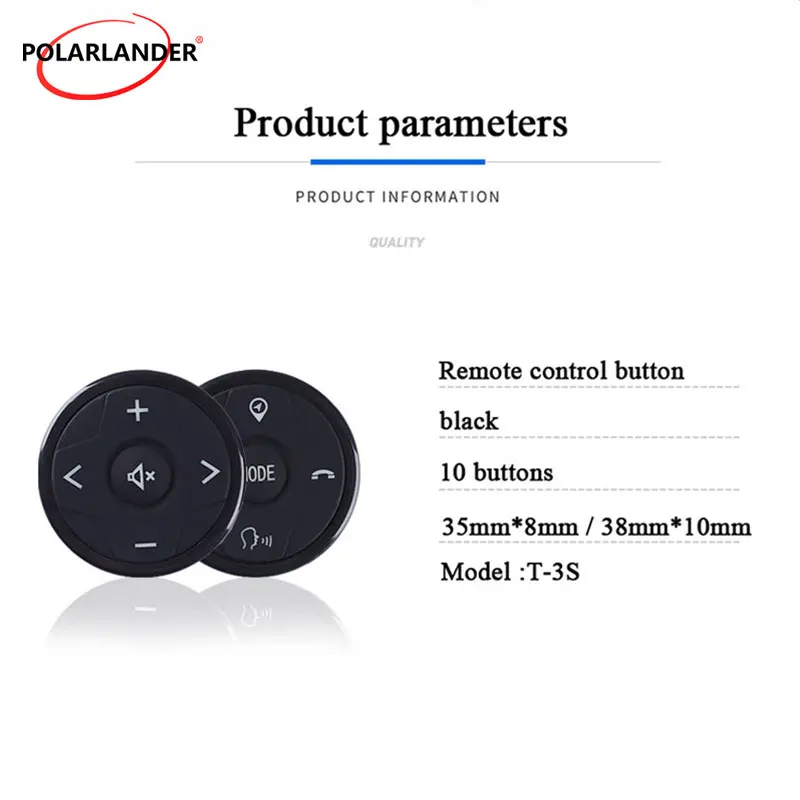 T-3S Wireless Square Control Button Universal Car Steering Wheel Controller Black ABS+PC 110g