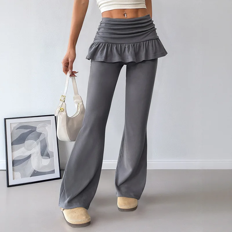 

Autumn 2025 Solid Color Spice Girl Fake Two Pieces of Micro-casual Pants Girl
