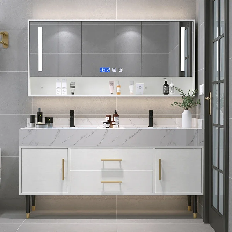 Household Toilet Furniture Washstand Wash Basin Wash Mirror Cabinet Rock Plate Double Bathroom Combination Modern Simple